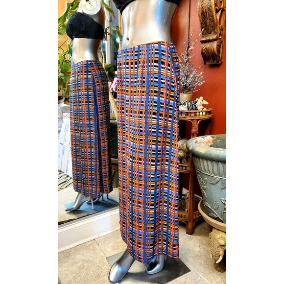 Vintage Express Rayon Basketweave Plaid Maxi Skirt Size 7/8 Juniors USA Womens S - Picture 3 of 16